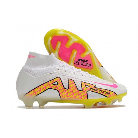 Nike Zoom Mercurial Superfly IX Elite FG Blanco Rosa Amarillo