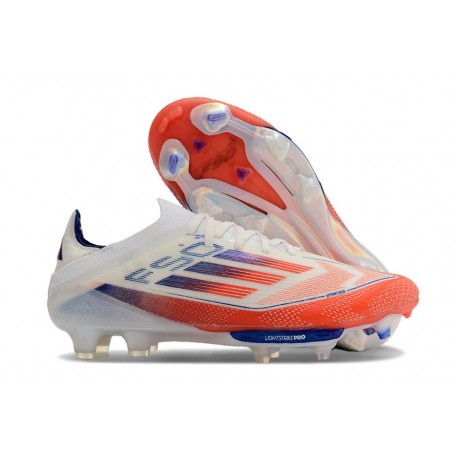 Bota de Futbol Adidas F50+ Elite FG Ftwr Blanco Rojo Azul Lúcido