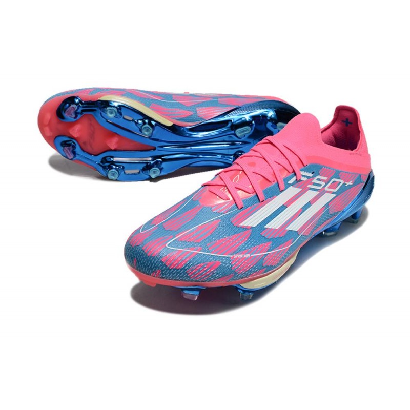 Bota de Futbol Adidas F50+ Elite FG Solar Azul Ftwr Blanco Solar Rosa