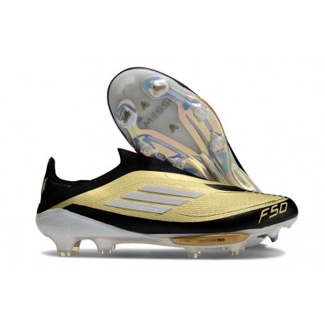 Adidas F50 + Sin Cordones FG X Messi Dorado Met Negro Blanco