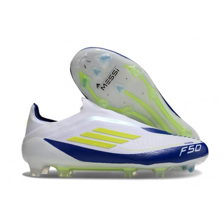 Zapatilla adidas F50 Elite Laceless FG Blanco Amarillo Solar Azul Lúcido