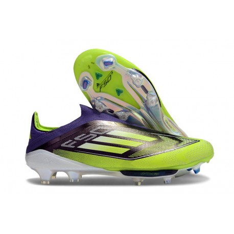 Adidas F50 + Sin Cordones FG Morado Rush Ftwr Blanco Limón Lúcido