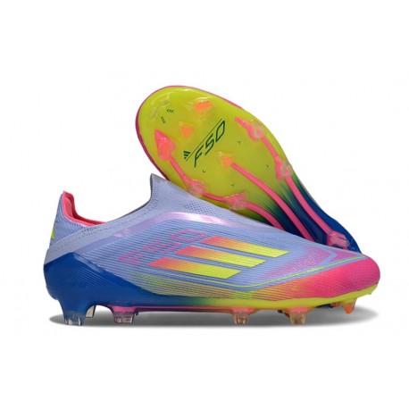 Zapatilla adidas F50 Elite Laceless FG Azul Fusion Limón Lúcido Rosa Lúcido
