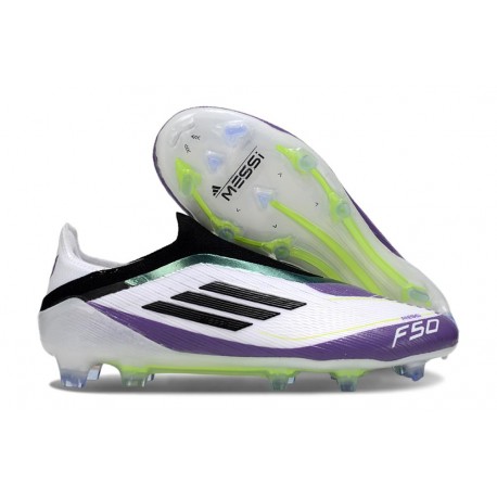 adidas F50 Elite Laceless FG X Messi Ftwr Blanco Negro Morado Unity