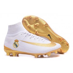 Nuevo Bota Nike Mercurial Superfly V FG ACC Real Madrid FC Blanco Oro