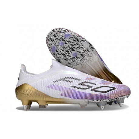 Zapatilla adidas F50 Elite Laceless FG Blanco Violeta Negro