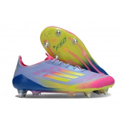 Botines de Futbol adidas F50 Elite SG Pro Azul Fusion Limón Lúcido Rosa Lúcido