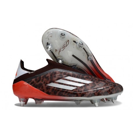 Botas adidas F50 Elite Laceless SG Marrón Blanco Rojo