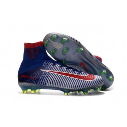 Botas de fútbol de hombre Mercurial Superfly FG Azul Blanco Rojo