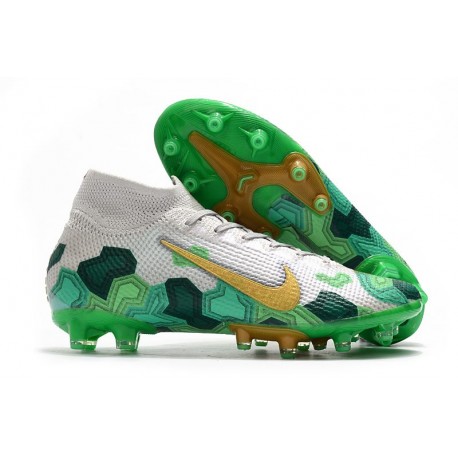 Nike Mercurial-Superfly VII Elite AG-PRO Mbappe Gris Dorado Metalizado Verde